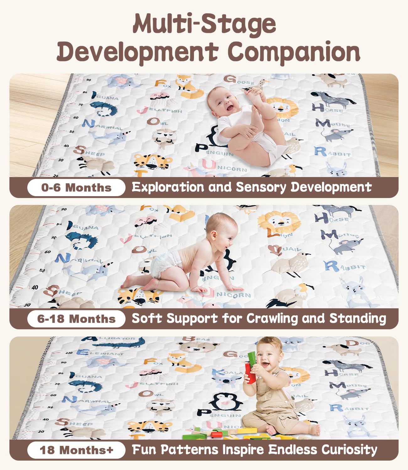 Alfombra Bebé 180x150cm, Alfombra Infantil, Tapete de Actividades Bebé, Alfombra Bebé Acolchada Plegable, Suave y Lavable, Tapete Bebé para Interior/Exterior, Perfecta para los Primeros Pasos