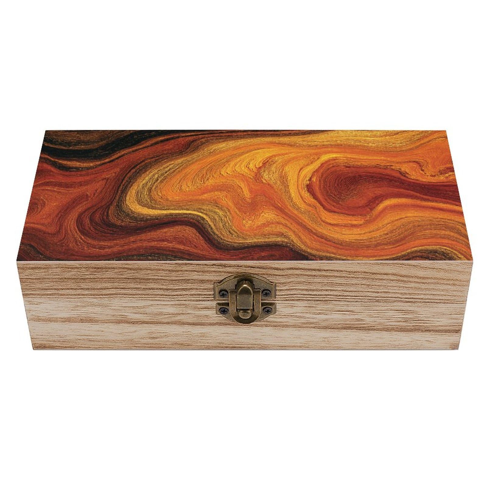 asbwuo Swirl of Colorful Wood Texture Wooden Storage Box with Hinged Lid