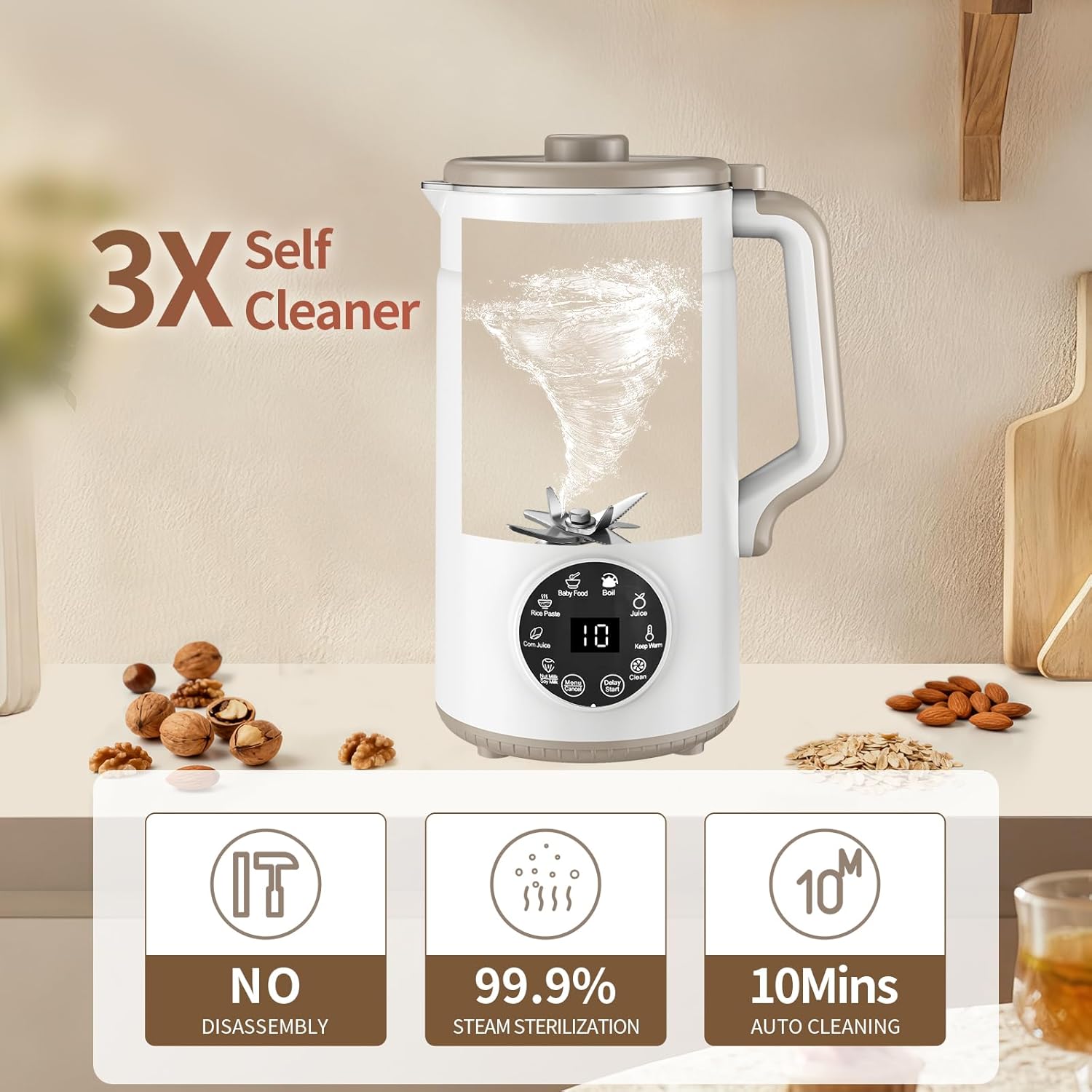 10 in 1 Nut Milk Maker Machine, 50oz Almond Milk Maker, Self Clean/12H Delay/Keep Warm/Boil, One Touch Soy Milk Maker Homemade Oat, Nutri Plant Based and Non Dairy Beverages