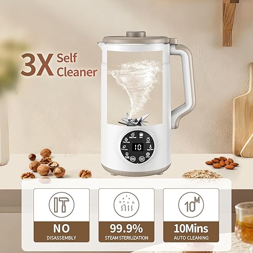 Miniatura 4 de Máquina para fabricar leche de nuez 10 en 1, máquina de leche de soja de 12 cuchillas40 onzas1.2 L, autolimpianteretraso de 12 horasmantiene