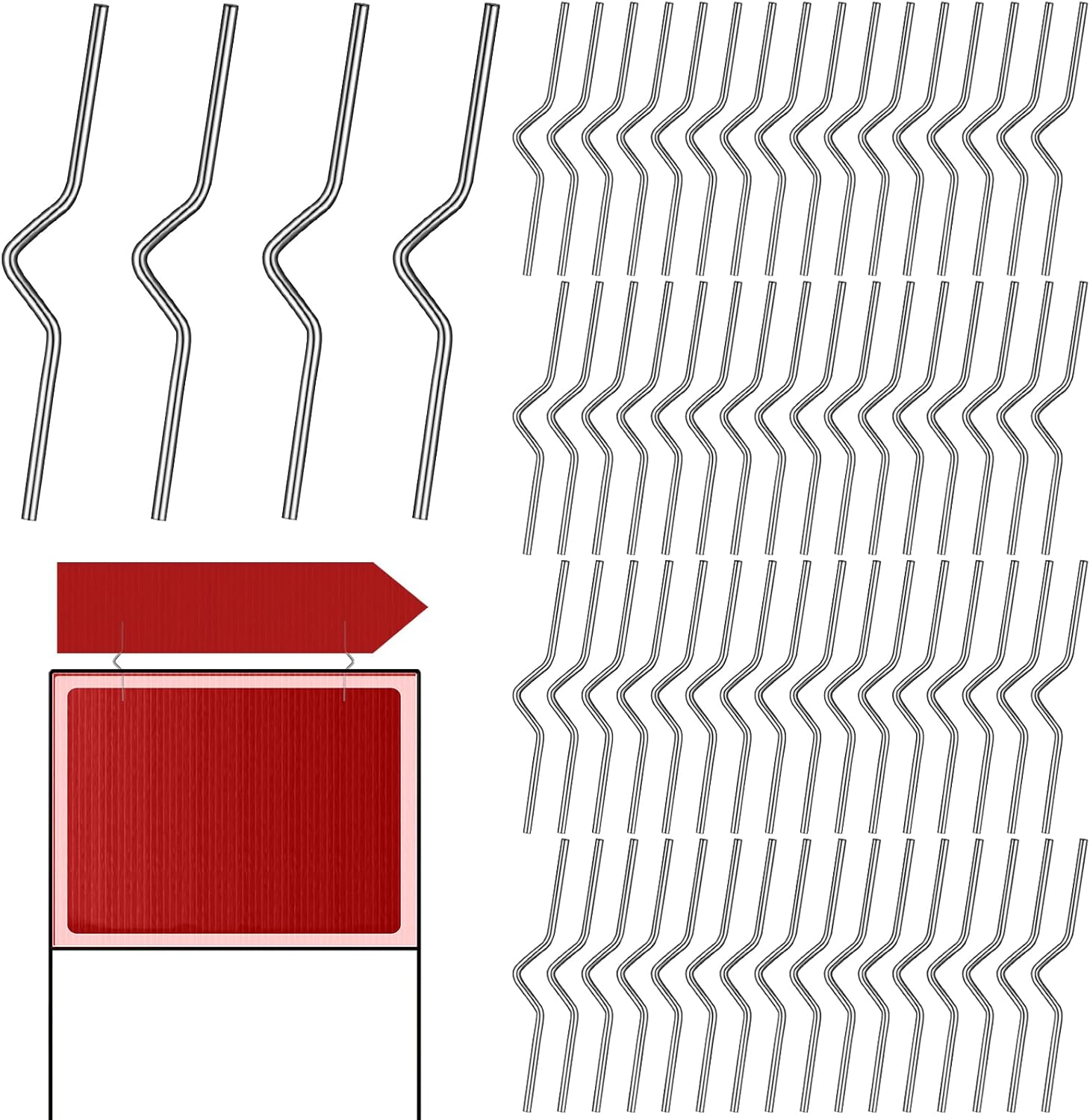100 Pcs 4'' Yard Sign Stake Rider Pins for 4 mm Corrugated Plastic Signs Galvanized Rider Pins to Link Two Signs for Outdoor Real Estate Holiday Yard Decoration Holder Office School