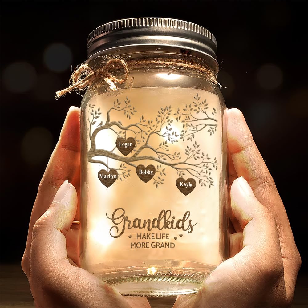 Wrappiness Personalized Mason Jar Light for Grandma - Custom Grandkids Names Gift on Mothers Day for Grandma, Nana Birthday Gift from Grandchildren, Family Tree Light Best Grandma Ever (A01)