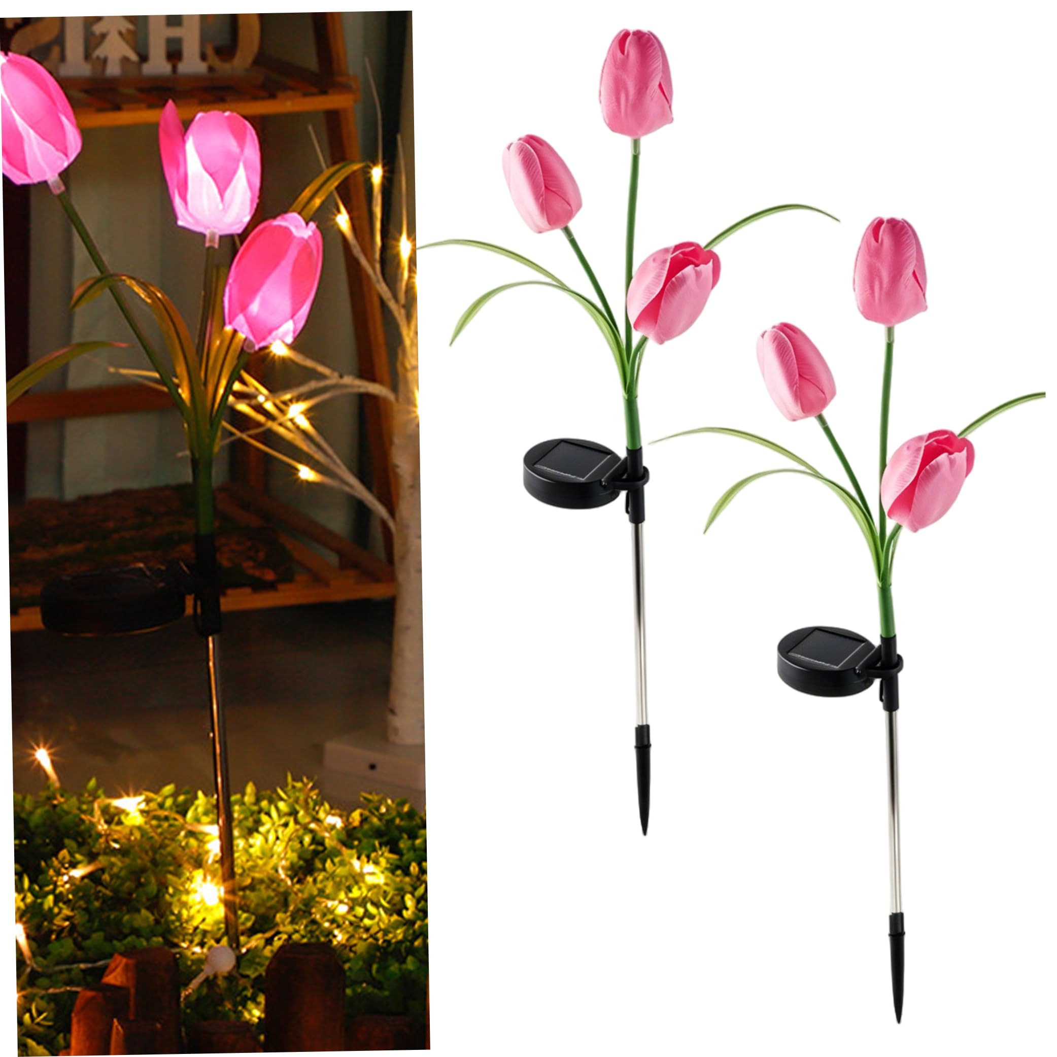 Bemonew Light Up Flowers, 2 Pack Solar Garden Lights, Light Up Tulips Solar Flower Lights Outdoor Waterproof for Yard Decor -