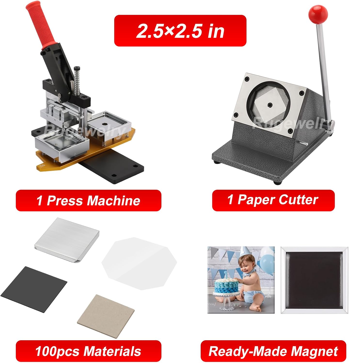 2.5×2.5in Magnet Maker Machine Kit, DIY Photo Fridge Magnet Making Machine, Press Machine+Paper Cutter+100 Sets Supplies+Free Photo Template
