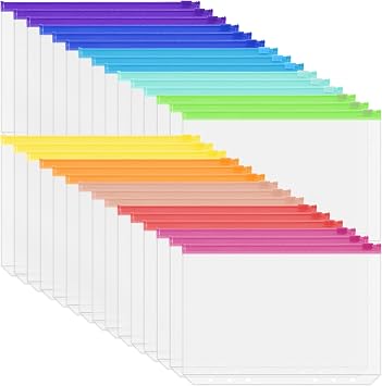 Antner 30PCS A5 Binder Pockets 6-Hole Cash Stuffing Envelopes for Money Saving, 10 Assorted Color Zipper Pouch Folders Budget Planner Inserts Loose Leaf Money Organizer Bags for A5 6-Ring Binder