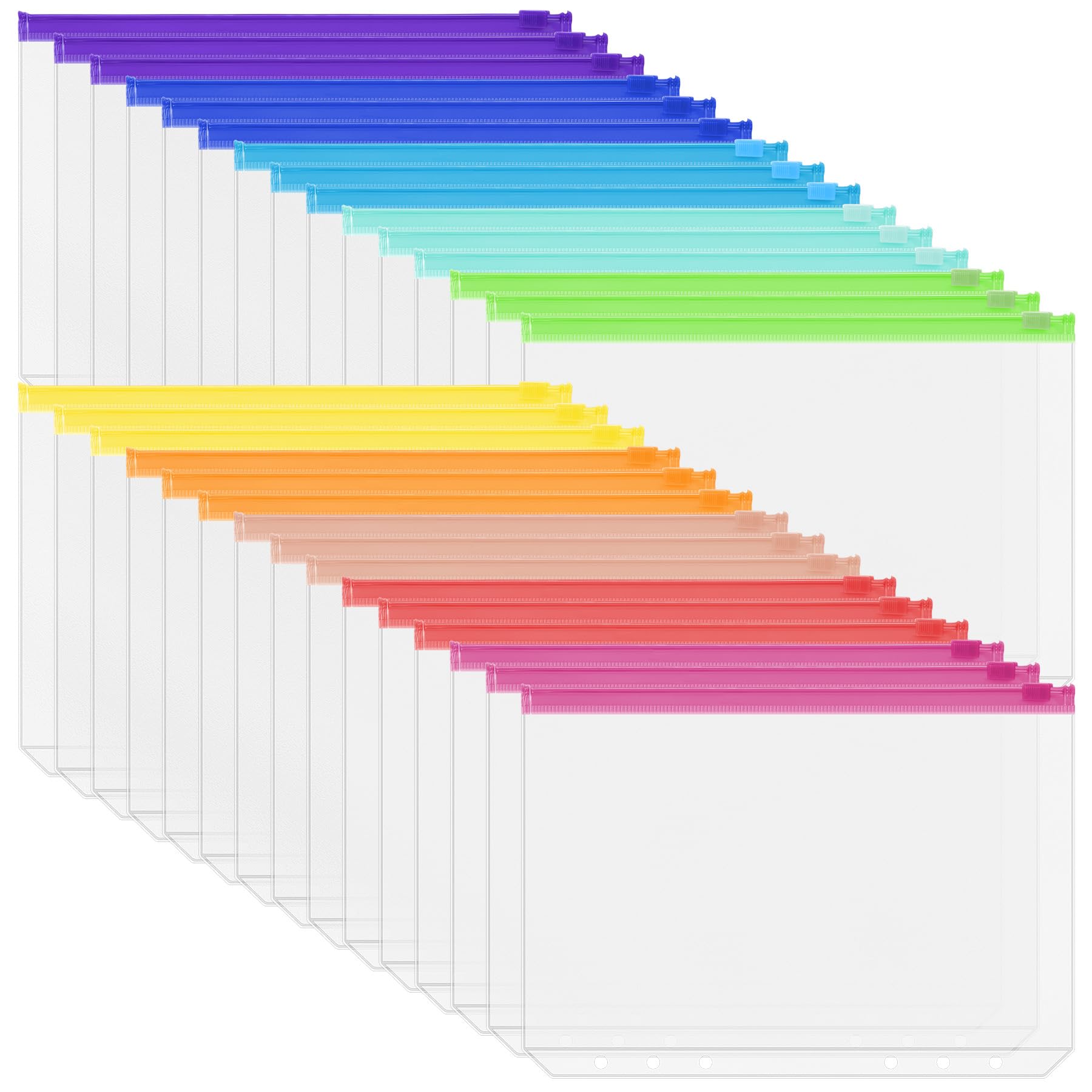 Antner 30PCS A5 Binder Pockets 6-Hole Cash Stuffing Envelopes for Money Saving, 10 Assorted Color Zipper Pouch Folders Budget Planner Inserts Loose Leaf Money Organizer Bags for A5 6-Ring Binder