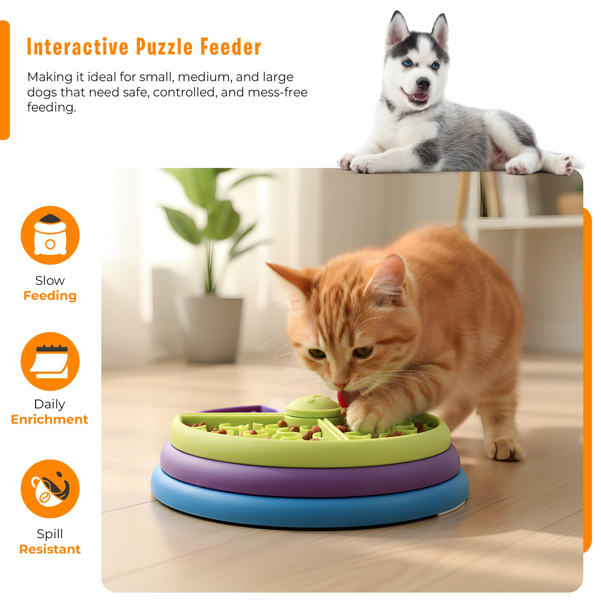 YOLLO Slow Feeder Dog Bowl 3 Levels, Interactive Puzzle Design to Reduce Boredom and Anxiety, Non Slip Dog Slow Feeder for Small Medium Large Dogs, Anti Gulp Design Promotes Healthy Eating - image 3