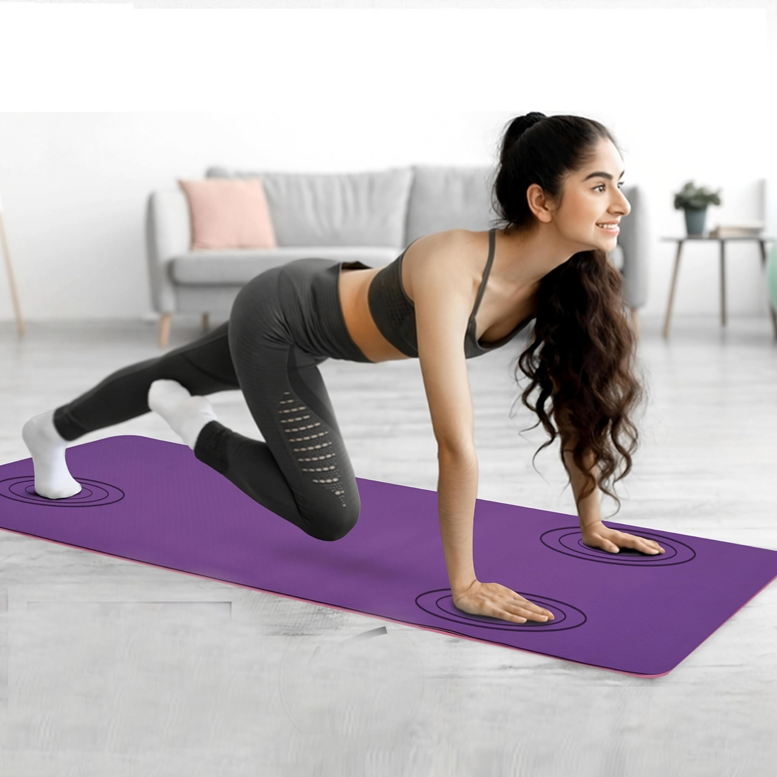 SLOVIC Yoga Mat For Women| Exercise Mat For Home | Yoga Mat For Men || Anti Slip || Workout Mat For Kids | Gym Mats For Indoor Excercise | Pvc Free Yoga Mat 6Mm Thick | Purple & Pink-image-49