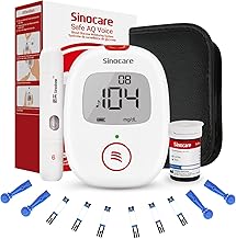 Sinocare Safe AQ Voice Glucometro Misuratore Glicemia nel Sangue Senza Codifica, Diabete Test Kit di Test Rapido e Accurato, Incluse 25 Strisces/Lancettes-mg/dL