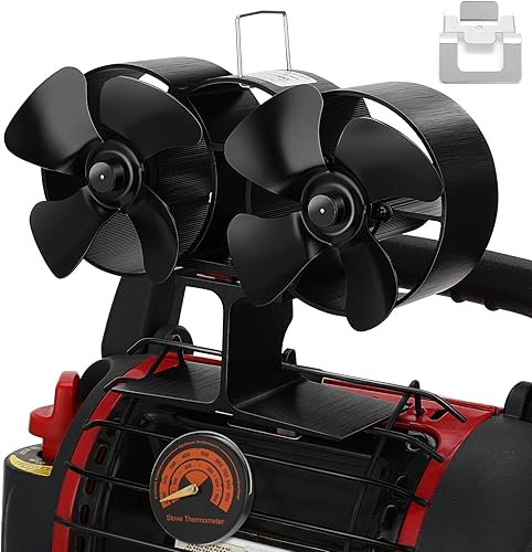 Ventilador de estufa de leña, ventilador de chimenea con termómetro magnético, ventilador de estufa de 8 cuchillas, motores silenciosos, flujo de