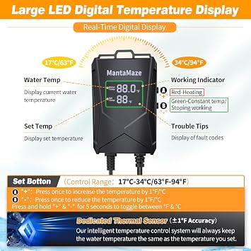 Submersible Aquarium Heater,300W/500W/800W/1000W Fish Tank Heater