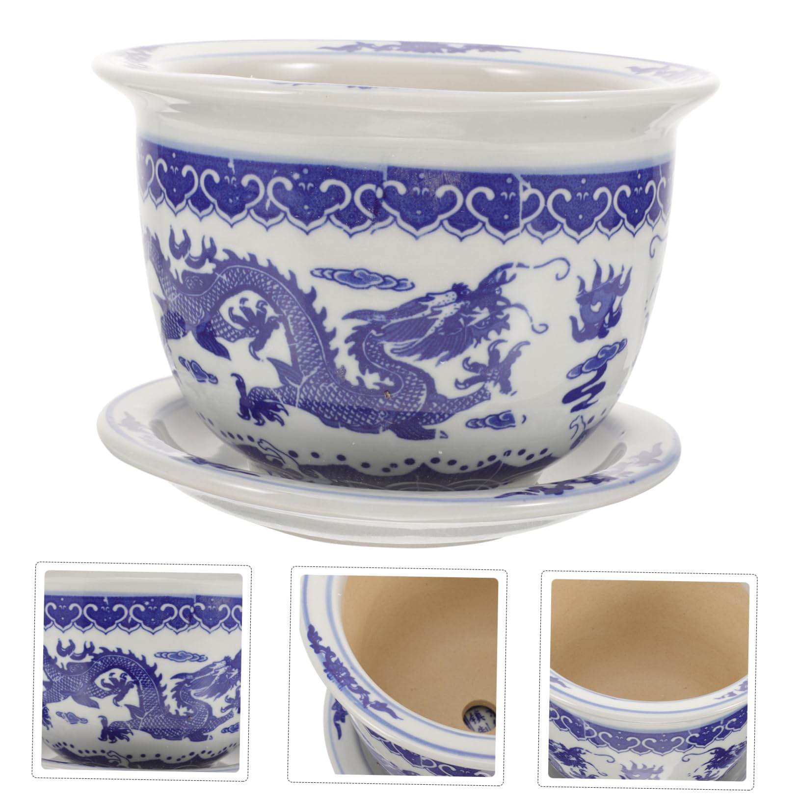 VANZACK Wykwintne Rzemiosło Duża Ceramiczna Doniczka Bonsai Z Tacką Do Roślin Domowych