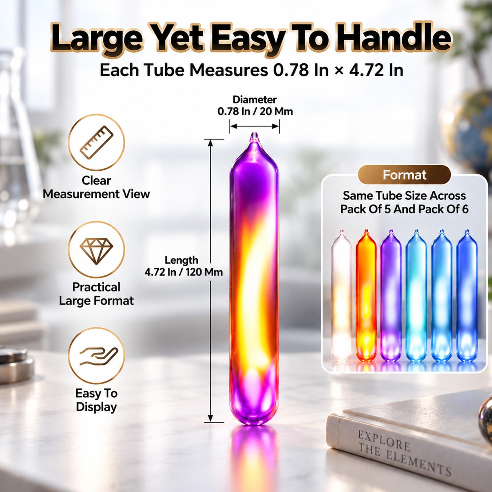 Edelgas-glühröhren-Set, 99,999% Reiner Edelgas-glühröhren, Inklusive He/ne/AR/kr/xe/n2, Für Elementsammlung, Experimente Und Unterricht, Ohne Anregungssockel, Zur Dekoration, Geschenk 6pcs