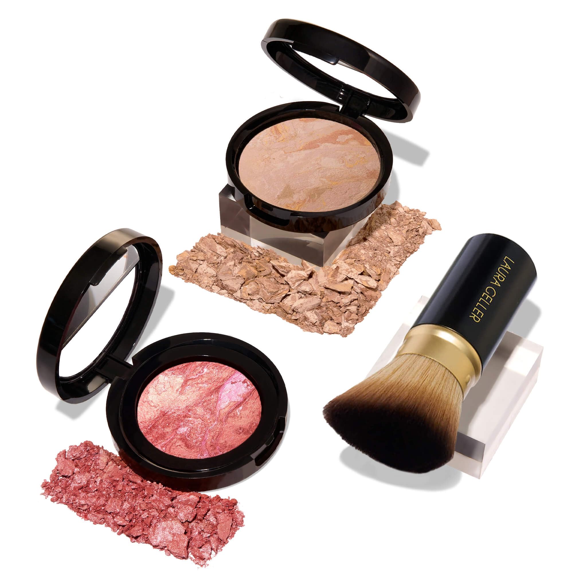 LAURA GELLER NEW YORK 40+ Club Blush-n-Balance 3pc Kit: Baked Balance-N-Brighten Color Correcting Foundation, Fair + Retractable Kabuki Brush + Baked Blush-N-Brighten, Tropic Hues