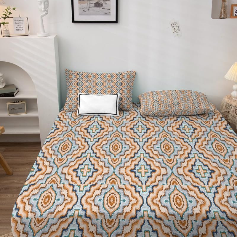 Miniatura 3 de Sábanas con patrón tamaño Queen sábanas geométricas de 4 piezas y bolsillo profundo de 16 pulgadas, sábanas de microfibra suave de 600 hilos sin