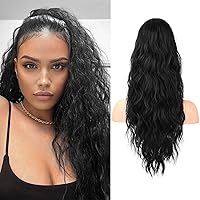 Vista 59 de FLUFYMOOZ Extensión de cola de caballo, 22 pulgadas, extensiones de cabello sintético ondulado largo y rizado para mujer