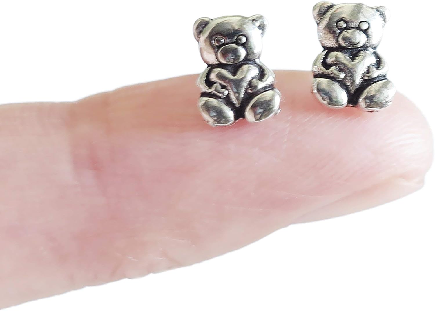 Genuine 925 sterling silver Darling Little Bear Hugs stud earrings Nickel Free Lead Free Made In USA