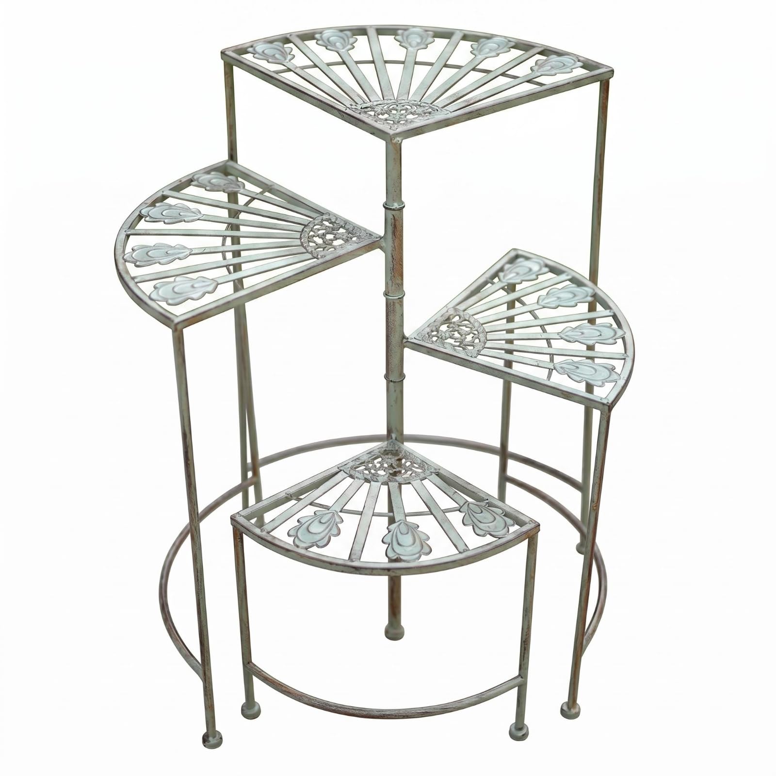 Portavasi a 4 Livelli Livelli Salvaspazio Portavasi in Metallo Decorativo Arredo da Giardino per Spazi Interni Esterni, Verde Invecchiato