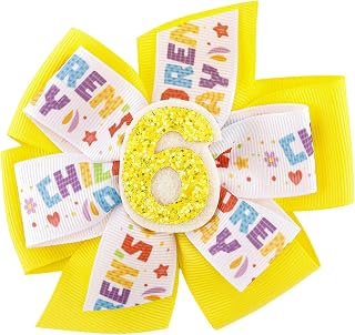 CUBACO Yellow Hair Bow Clips Birthday Hair Bows for Girls 4-6 Years 1 2 3 4 5 6 7 Years 4.7" Yellow Hair Ribbon Accessories for 6th Birthday Girl Outfit Sweet Sassy Decorations for Girls