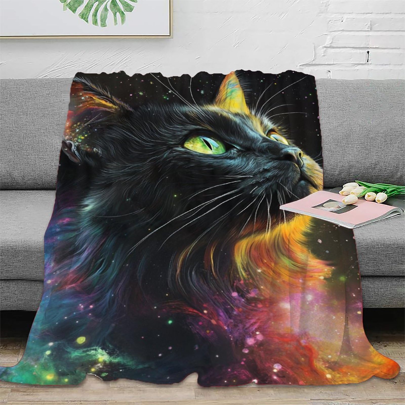 DHBANEIOK Space Cat Gaming Blanket 3D Design Bed Blanket Bedding Decorative Super Soft Warm Bed Blanket for Home Couch Bed Sofa Livingroom Office 50x60inch(127x152cm)