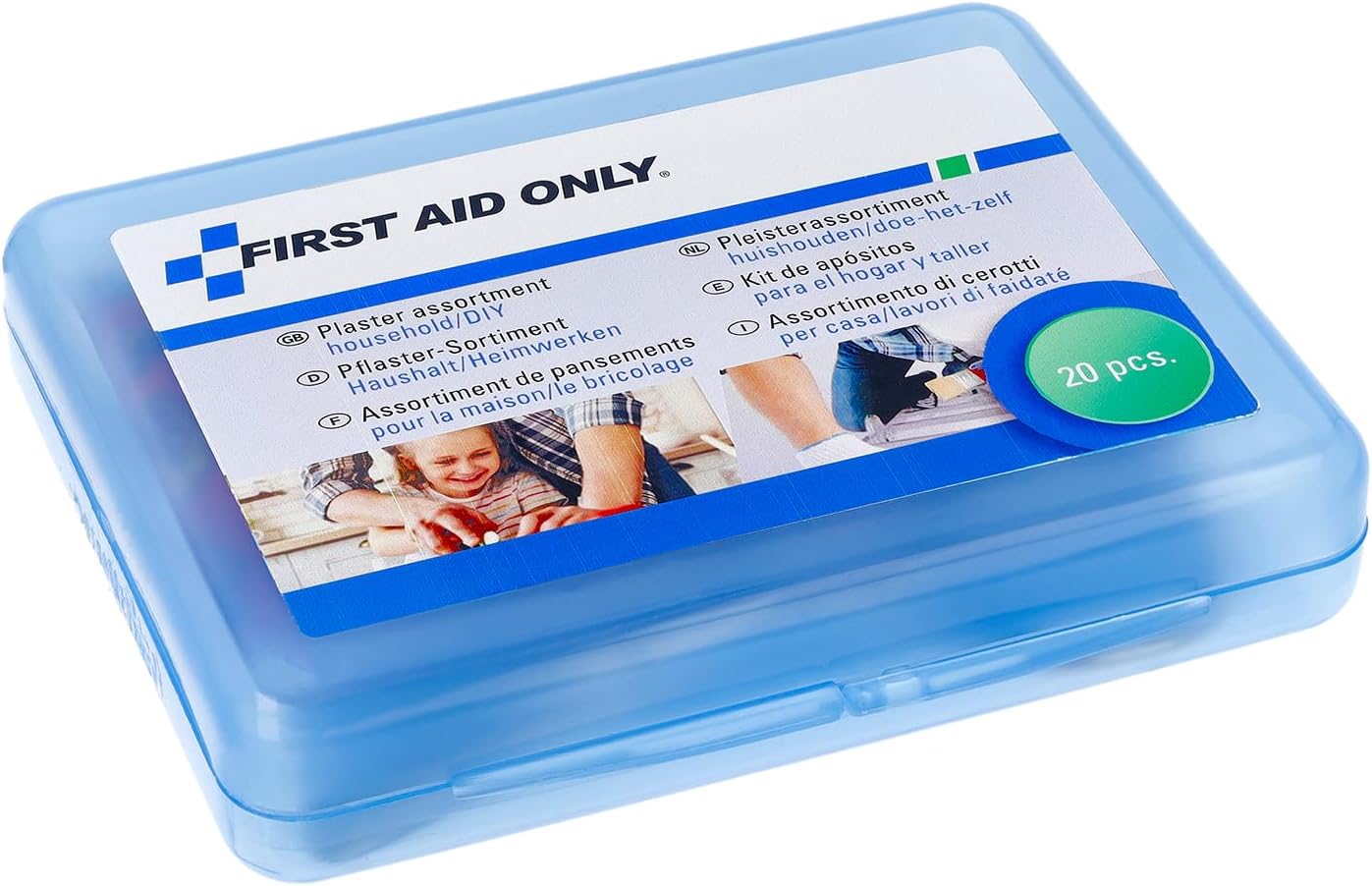 First Aid Only Plaster Set for Household/do-it-Yourself (20 Pieces) | 20 plasters in Different Sizes and Shapes in a resealable Plaster Box | P-10022