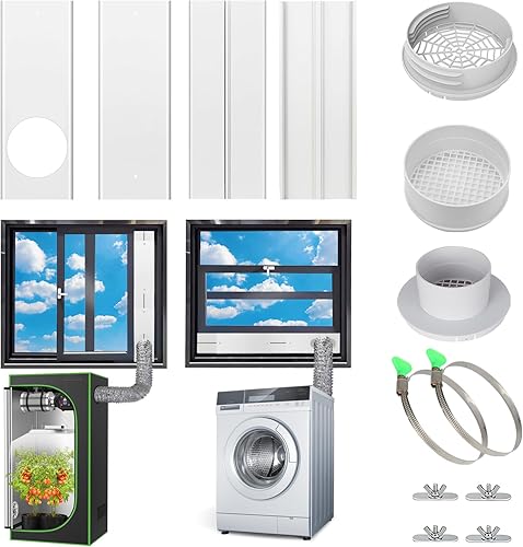 Kit de ventilación de ventana, kit de ventana de aire acondicionado portátil, universal para conductos de 4 pulgadas/6 pulgadas y manguera de 5.1