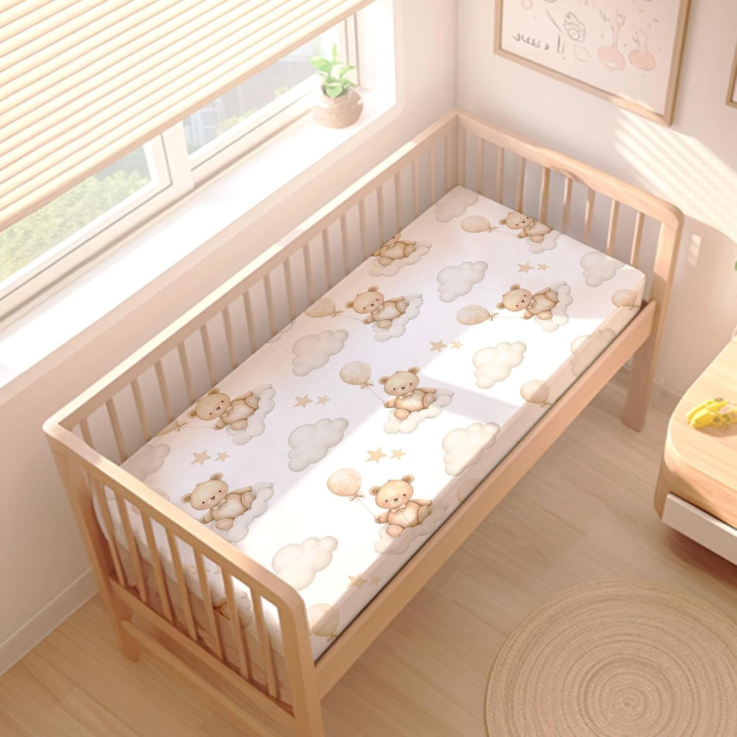 Personalized Cloud with Bear Crib Bedding Set for Baby Boys and Girls – Custom Name 3 Piece Nursery Set with Flannel Blanket, Fitted Crib Sheet & Pillowcase – Infant & Toddler Bedding Gift