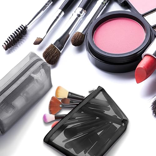 Miniatura 4 de 3 piezas de malla para cosméticos, bolsas de maquillaje de malla, bolsa de malla con cremallera para oficina, accesorios de viaje, 3 tamaños, Negro,
