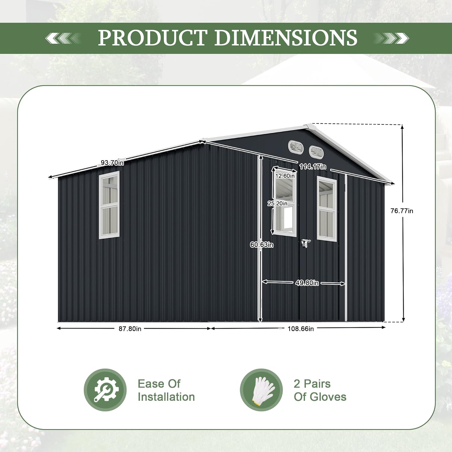 8x10 Outdoor Storage Shed with Lockable Doors & Four Daylight Windows, Protective Film, Dark Gray or Light Color, Durable Metal Utility Shed