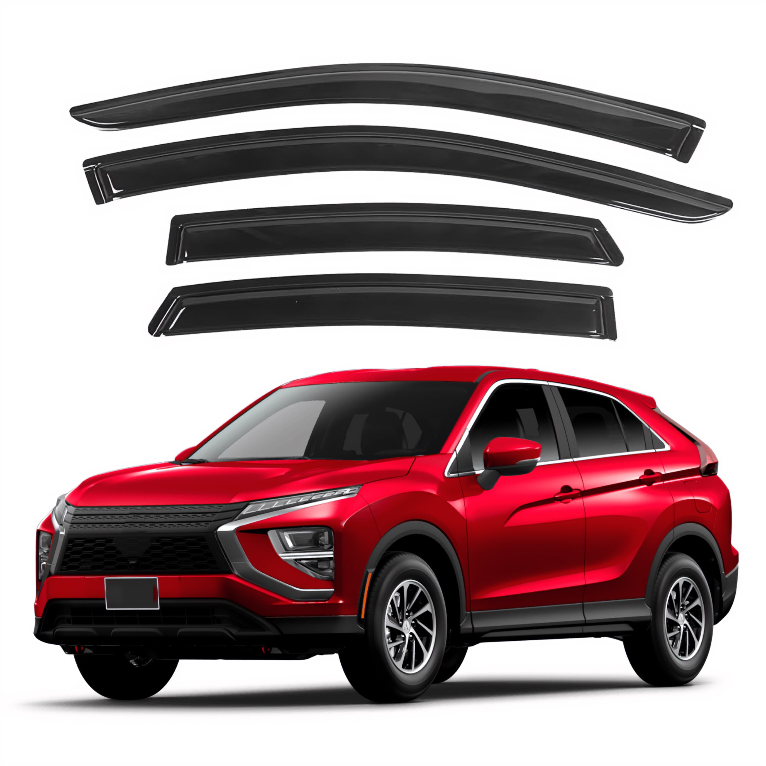 KPY Window Visor Compatible with Mitsubishi Eclipse Cross 2018-2024, 4PC Rain Guard Side Window Vent Deflectors Tape-On Style, 2018 2019 2020 2021 2022 2023 2024