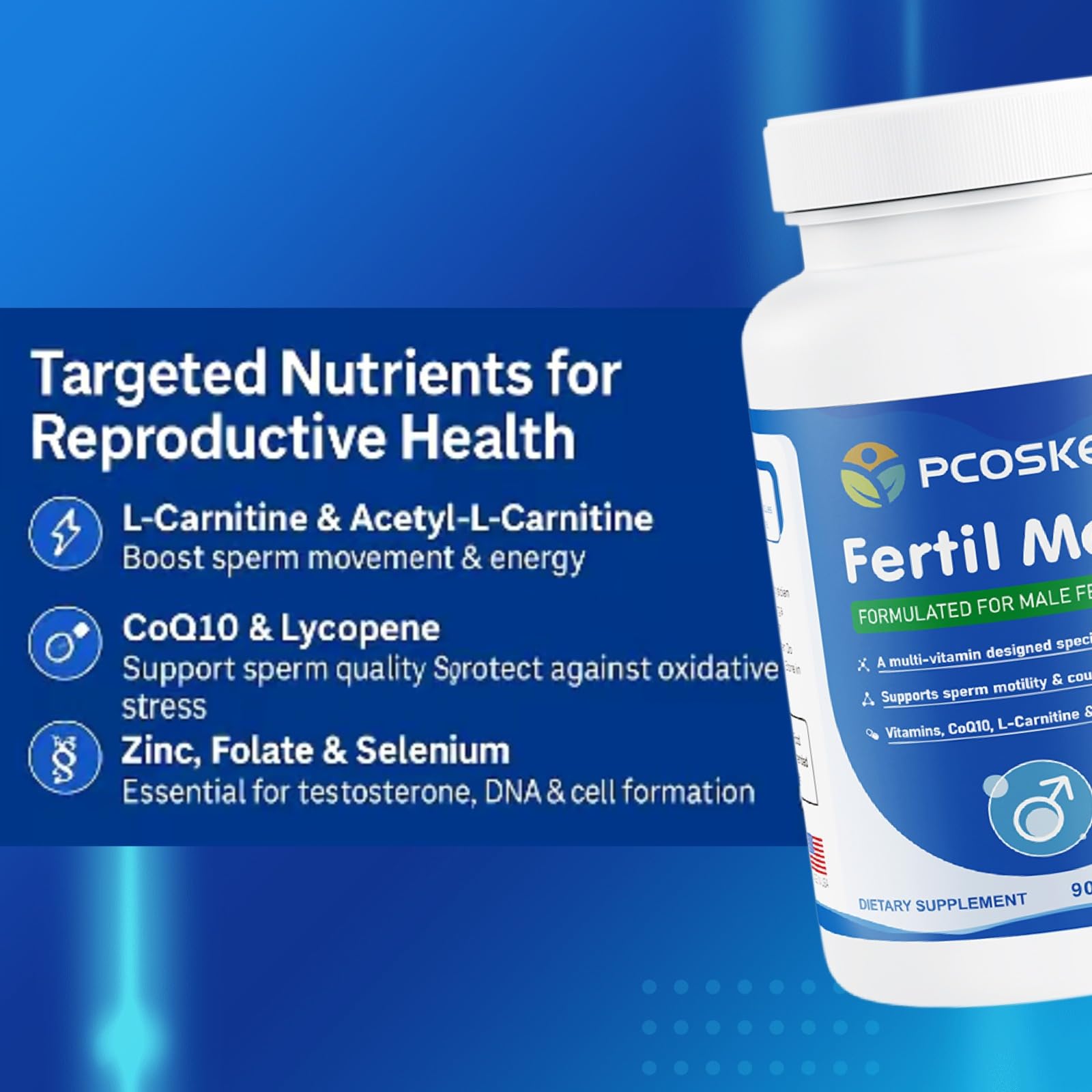 Amazon.com: pcoskey® FertilMale | Male Fertility Supplement for Sperm  Motility & Count | w/L-Carnitine, CoQ10, Zinc | Natural, Vegan