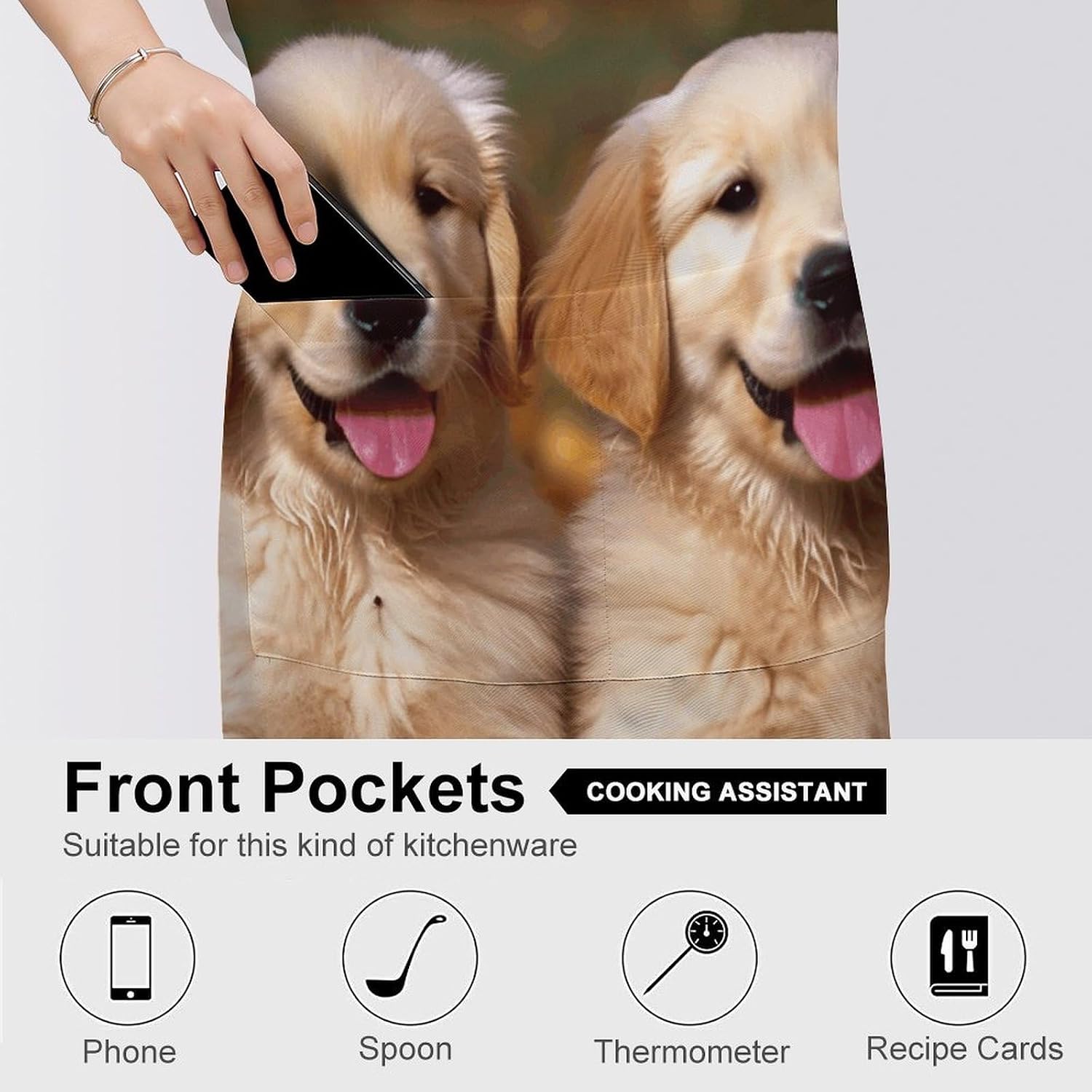 Golden Retriever Dogs Puppies Pets Apron Adjustable Chef Apron with Pocket for Men Women Waterproof Bib Apron Durable Cooking Apron for BBQ Baking Kitchen Cooking Apron