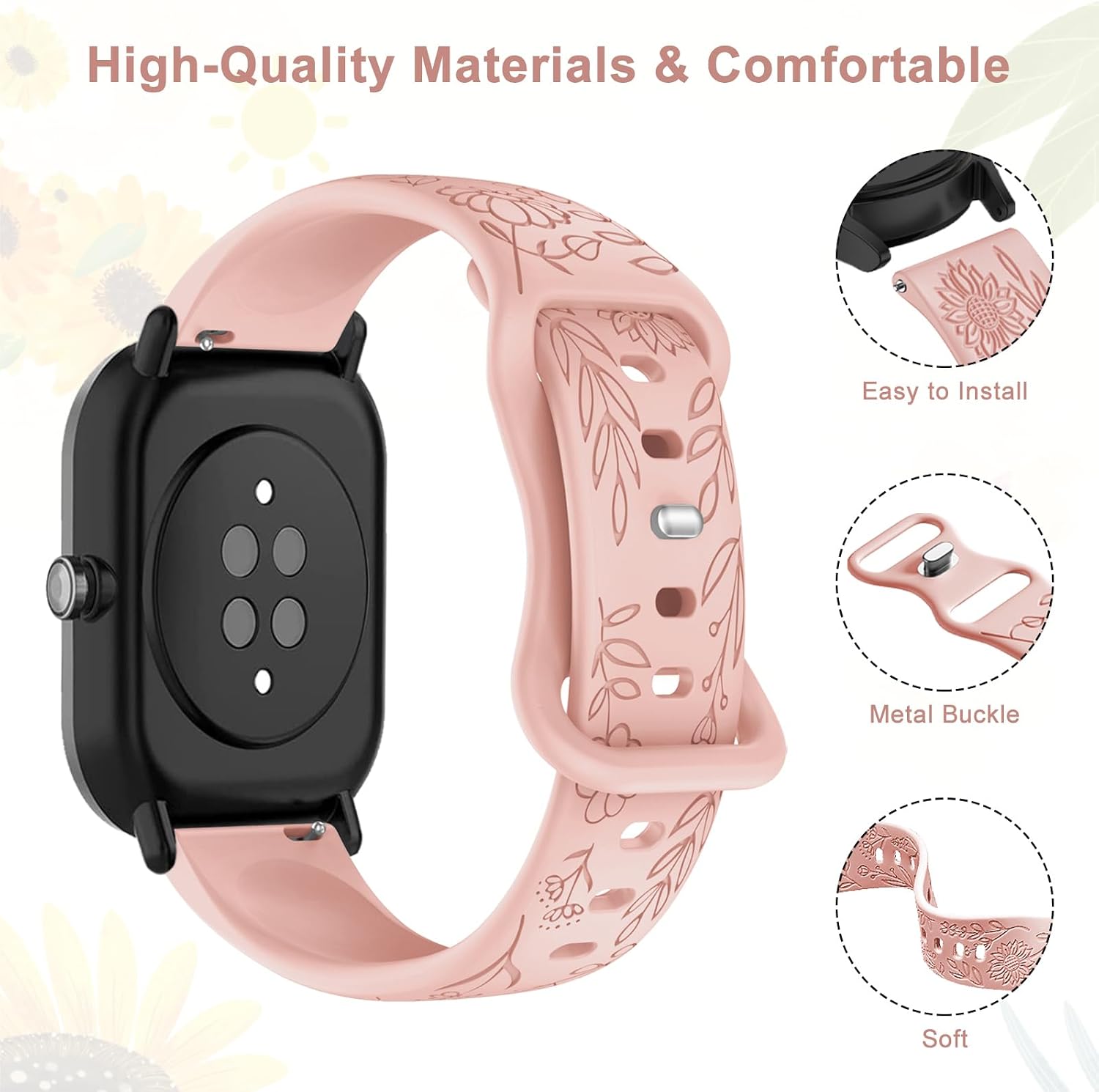 3 Pack Flower Pattern Bands Compatible with IDW13 IDW16 IDW19 Smartwatch,22mm Soft Silicone Strap for Fitpolo/Woneligo IDW13/FITVII HM57/H56/ID208 Plus/TOOBUR/ENOMIR/Gydom/Veryfit IDW19 Watch