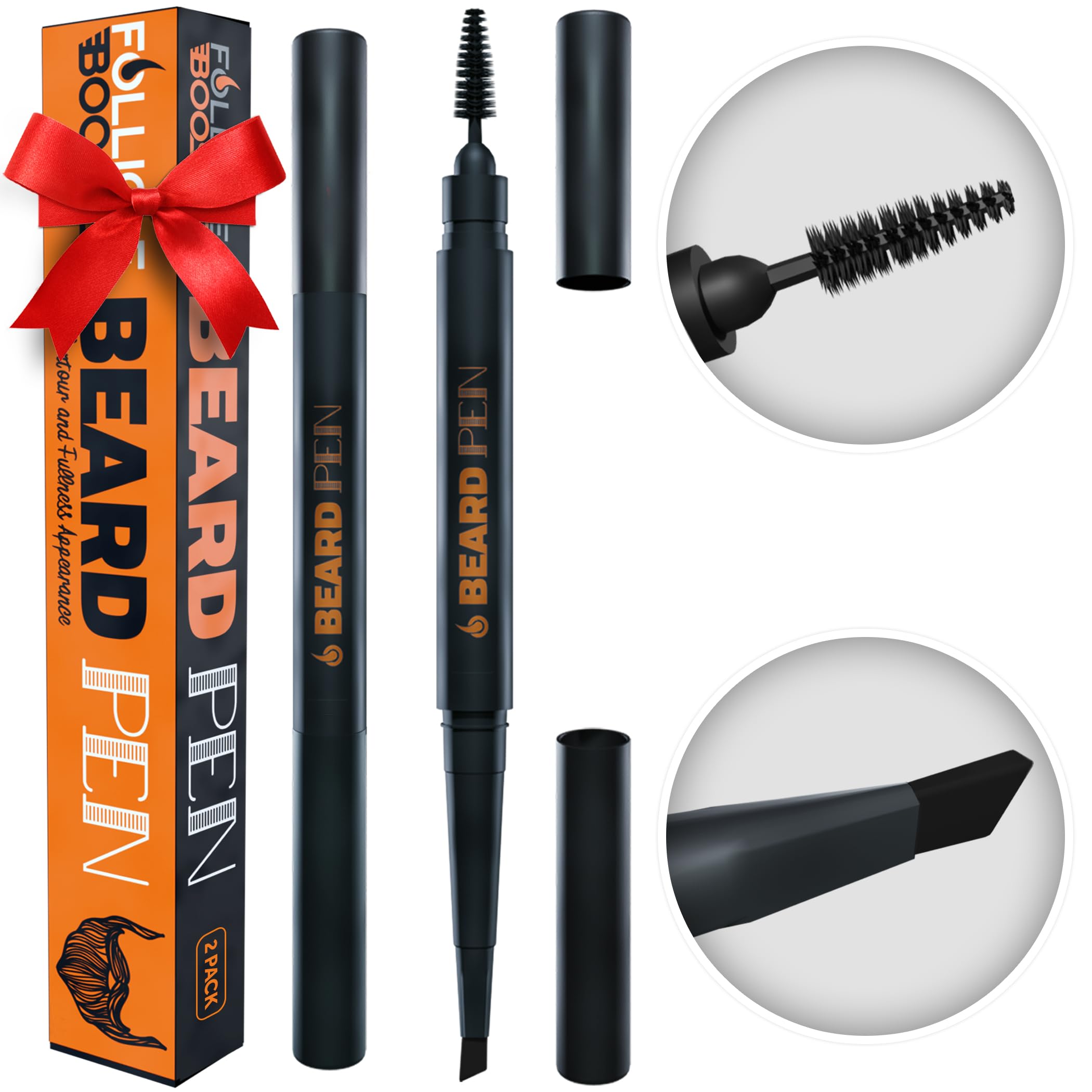 Beard Pen Filler for Men - Barber Styling Grooming Pencil with Brush - Waterproof Proof, Sweat Proof, Long Lasting Solution with Natural Finish - Cover Beard and Scalp Patches - Dark Brown 1 Pack