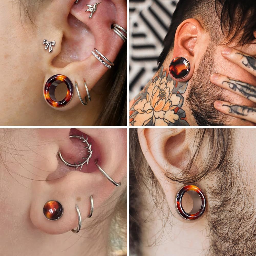 4Pcs Amber-colored Surgical Stainless Steel Ear Gauges Plugs，Size 6-16mm Hypoallergenic Screw Fit Ear Stretcher Expander Body Jewelry