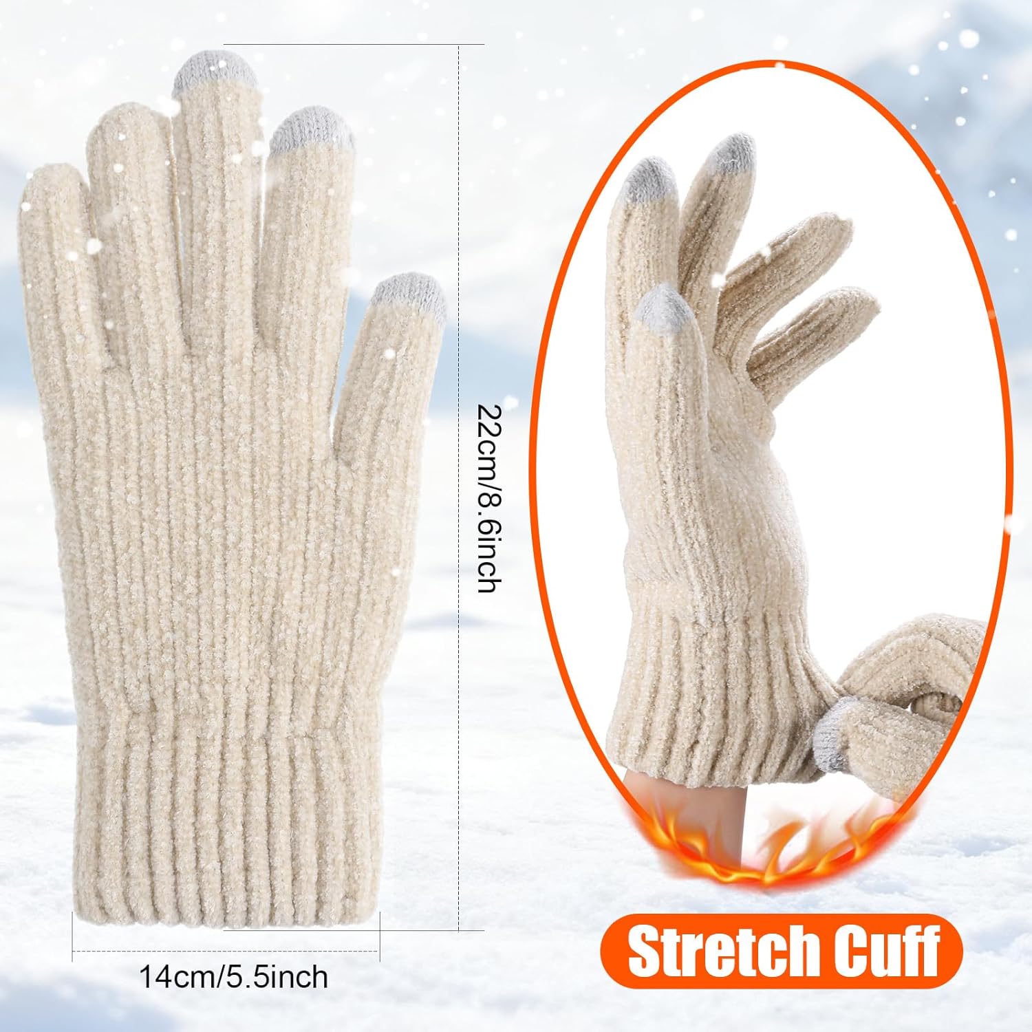 Janmercy 2 Pairs Winter Gloves for Women Men Touchscreen Fingers Chenille Knit Thick Fleece Lined Warm for Cold Weather - Image 3
