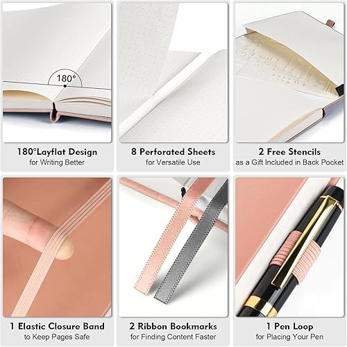 Miniatura 2 de Cuaderno de puntos, 312 páginas numeradas, cuaderno grande B5 de cuero de tapa dura, cuaderno de 3.53 ozyd con páginas de índice, diario de puntos