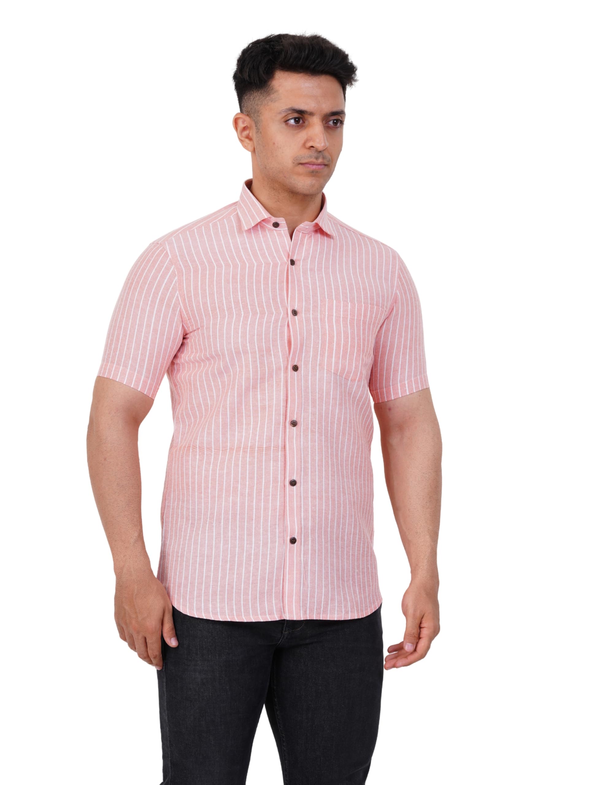 Camicia casual da uomo a righe in cotone vestibilità regolare