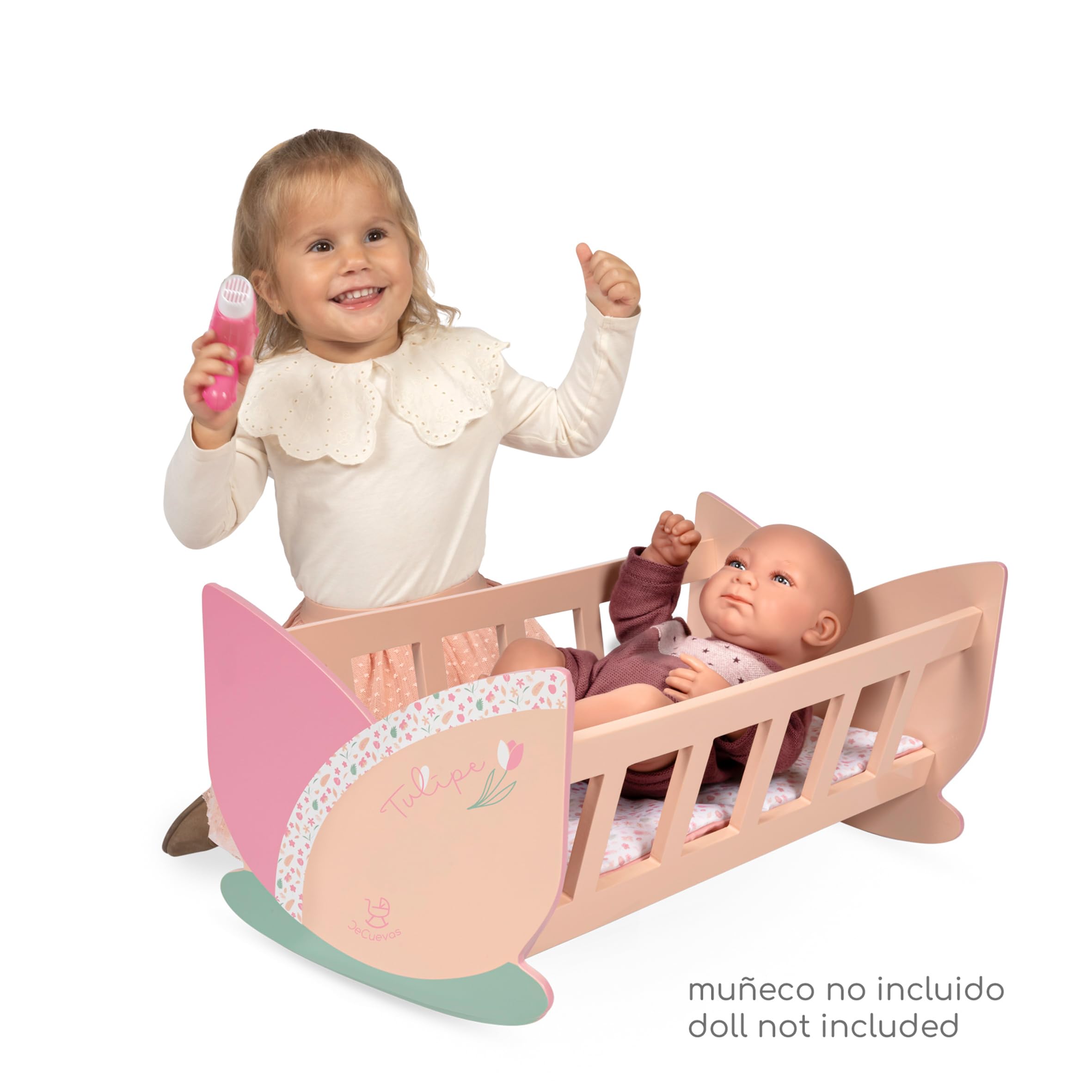DE CUEVAS TOYS Holz-Wiege für Puppen Tulipe mit Matratze von DeCuevas 55174