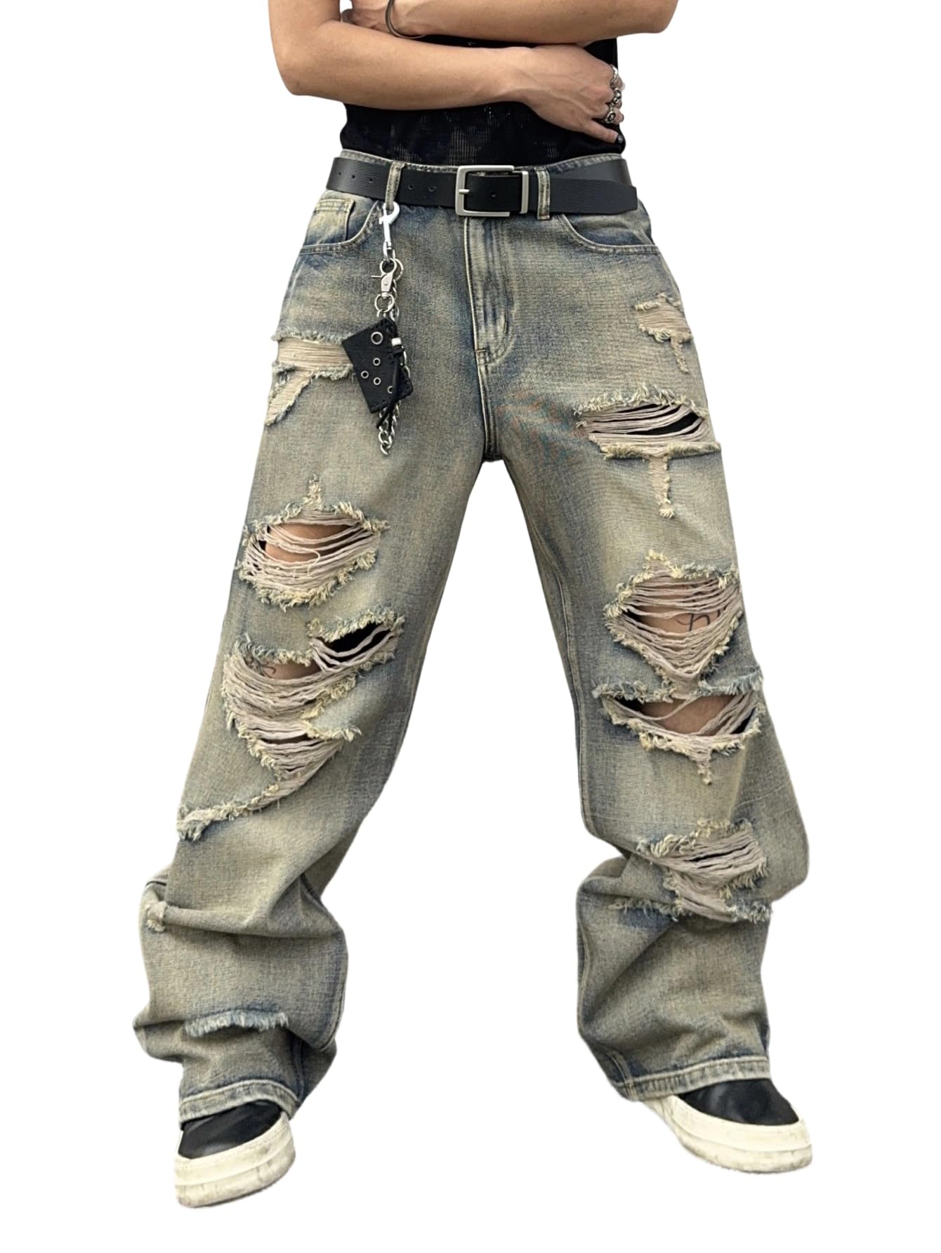 DFGIGT Hip Hop Baggy Jeans for Men Wide Leg