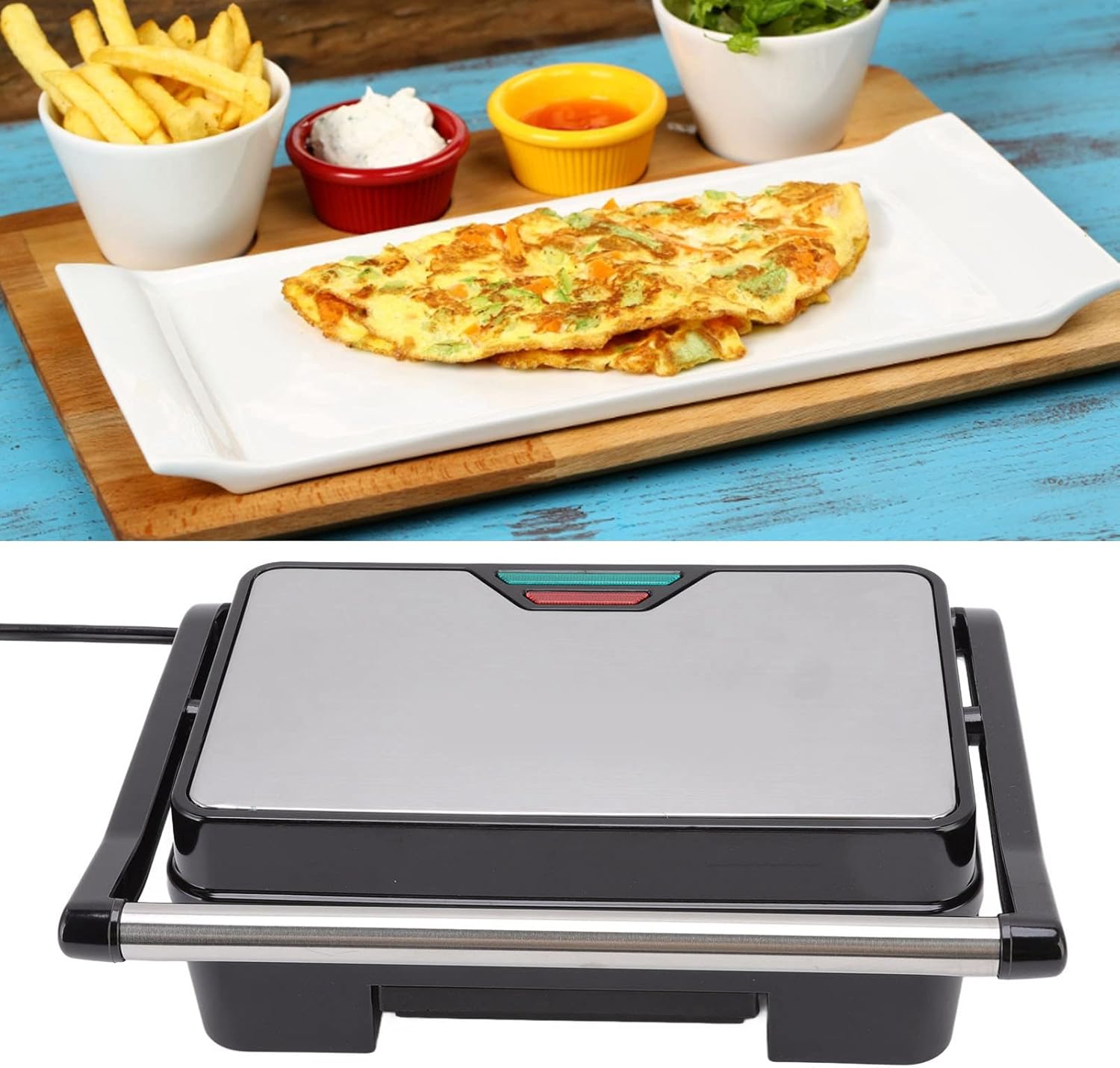Panini Press Grill, Electric Sandwichs Maker with Non-Stick Coated Plates, Double Sided Breakfast Machine for Burgers Steaks, US 110V