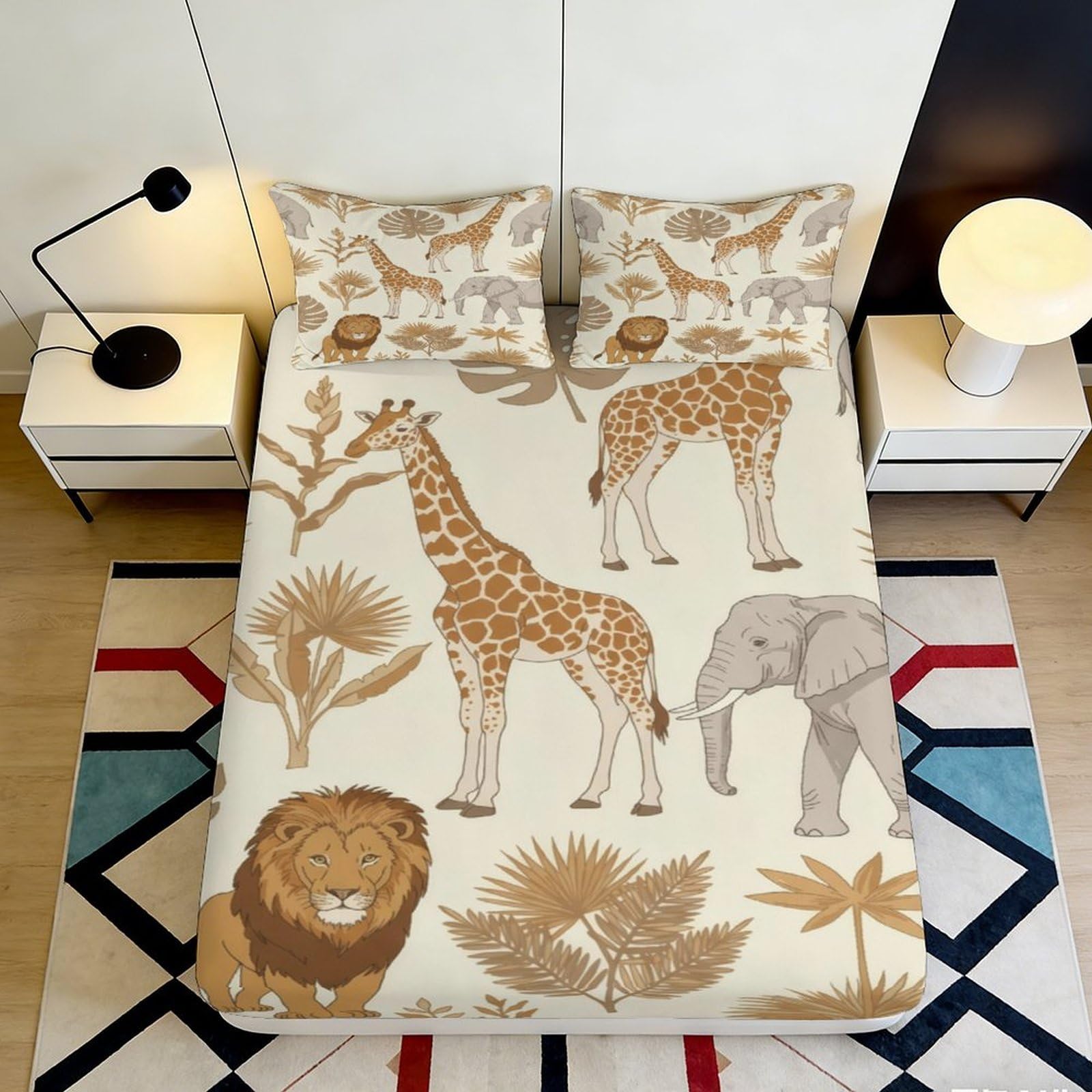 Pnayamiorkfel Style-8 3D Printed Safari Animal Fitted Sheet Microfiber Soft Breathable Jungle Wildlife Mattress Cover Bedroom Decor 90X200x25cm