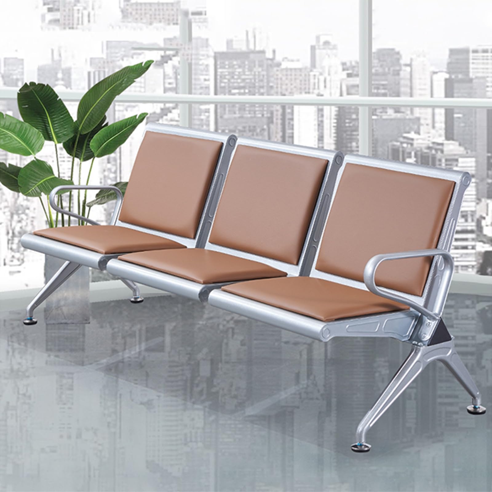 HCZKIUJY Office Waiting Room Bench, Reception Chairs with Arms, Airport Lobby Seating, Guest Chairs for Business & Hospital, Comfortable Bench for Guest Areas (Brown 175cm/69in)