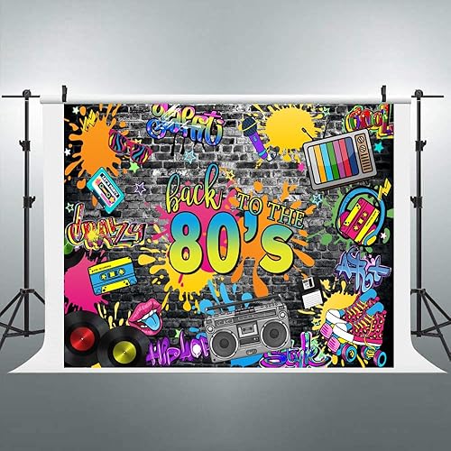 Miniatura 4 de Telón de fondo de los años 80 para fiestas, hip hop, rock, discoteca, fiesta de cumpleaños, fondos de fotos retro, graffiti, fondo de pared de