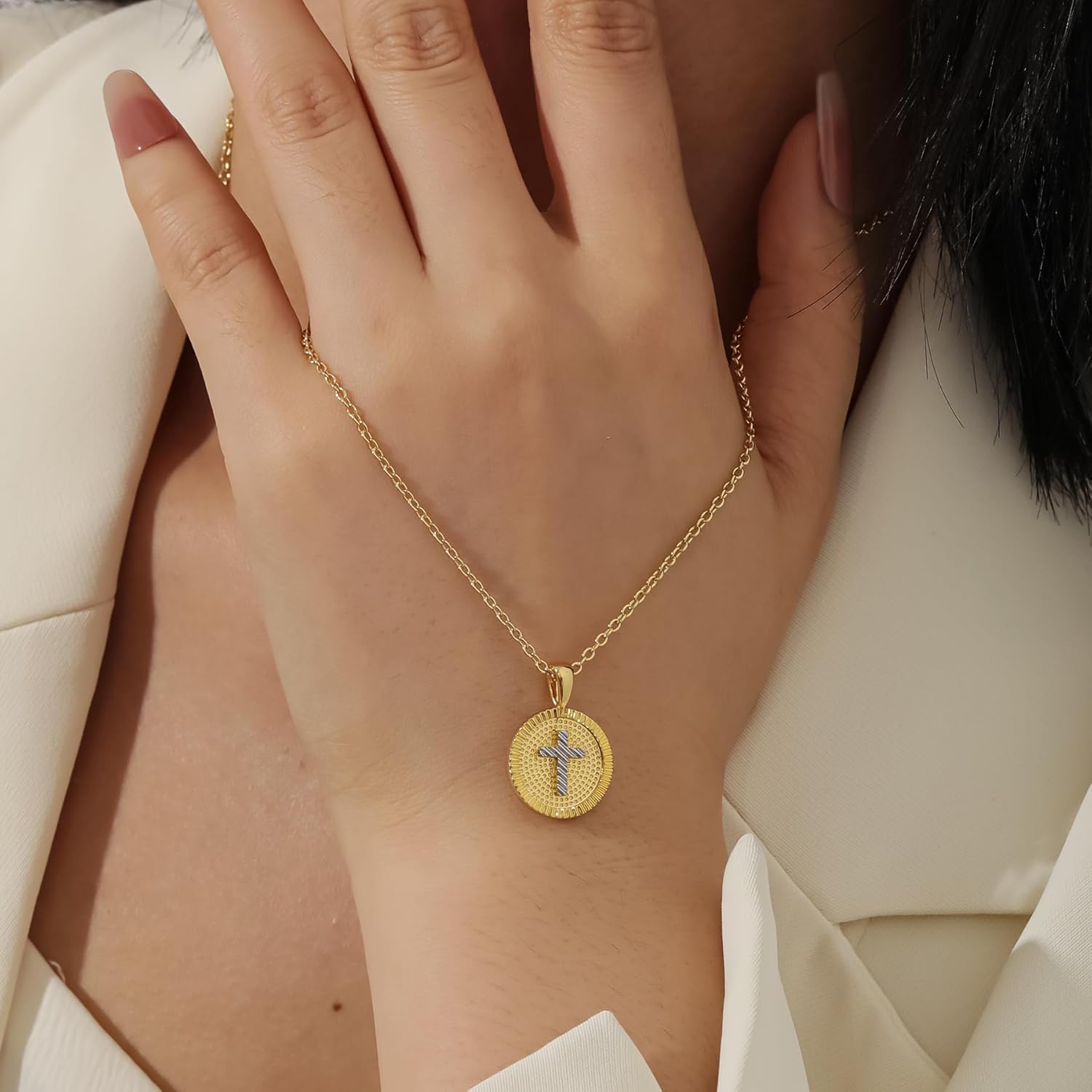 Qitian Small Cross Necklace for Women, 14K Gold Plated Cross Pendant Necklaces for Valentines Day | Birthday | First Communion | Christmas Gift | Easter Gifts - Image 3