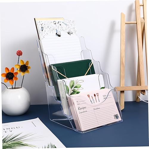 Miniatura 2 de VILLCASE Soporte acrílico para folletos, soporte de 4 niveles transparente para folletos, soporte de exhibición de folletos con múltiples bolsillos,