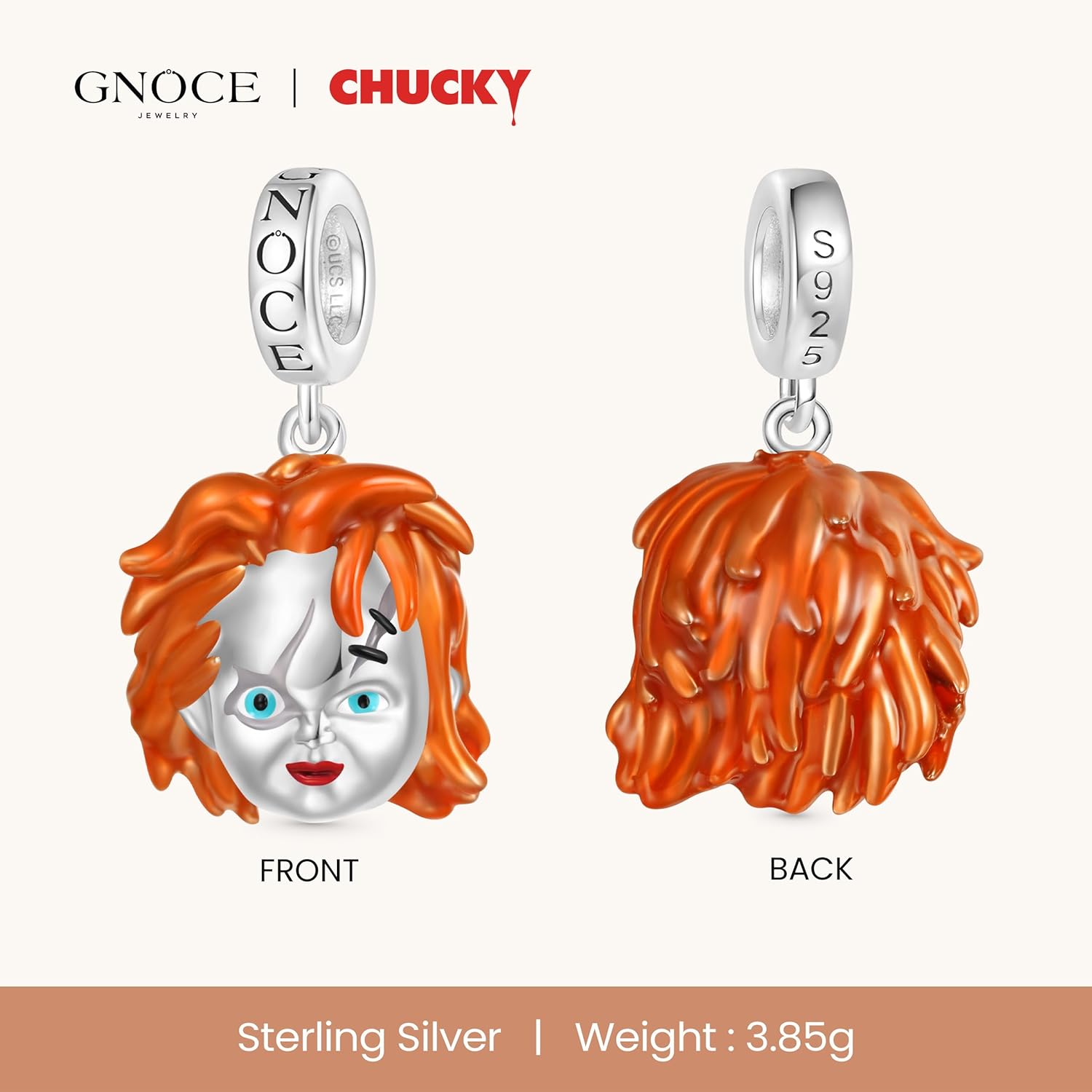 GNOCE Chucky Pendant Dangle Charm Bracelet for Women, S925 Sterling Silver Dangle Charms for Women Wife, Valentine‘s Day, Mother’s Day Jewelry