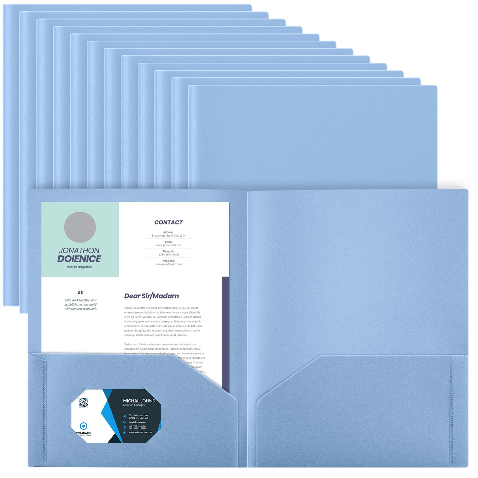 Gueevin 24 Pcs Plastic Folders with Pockets, Back to School Two Pocket Folder Fit Letter Size, Heavy Duty School Business Card Holder for Home Office,