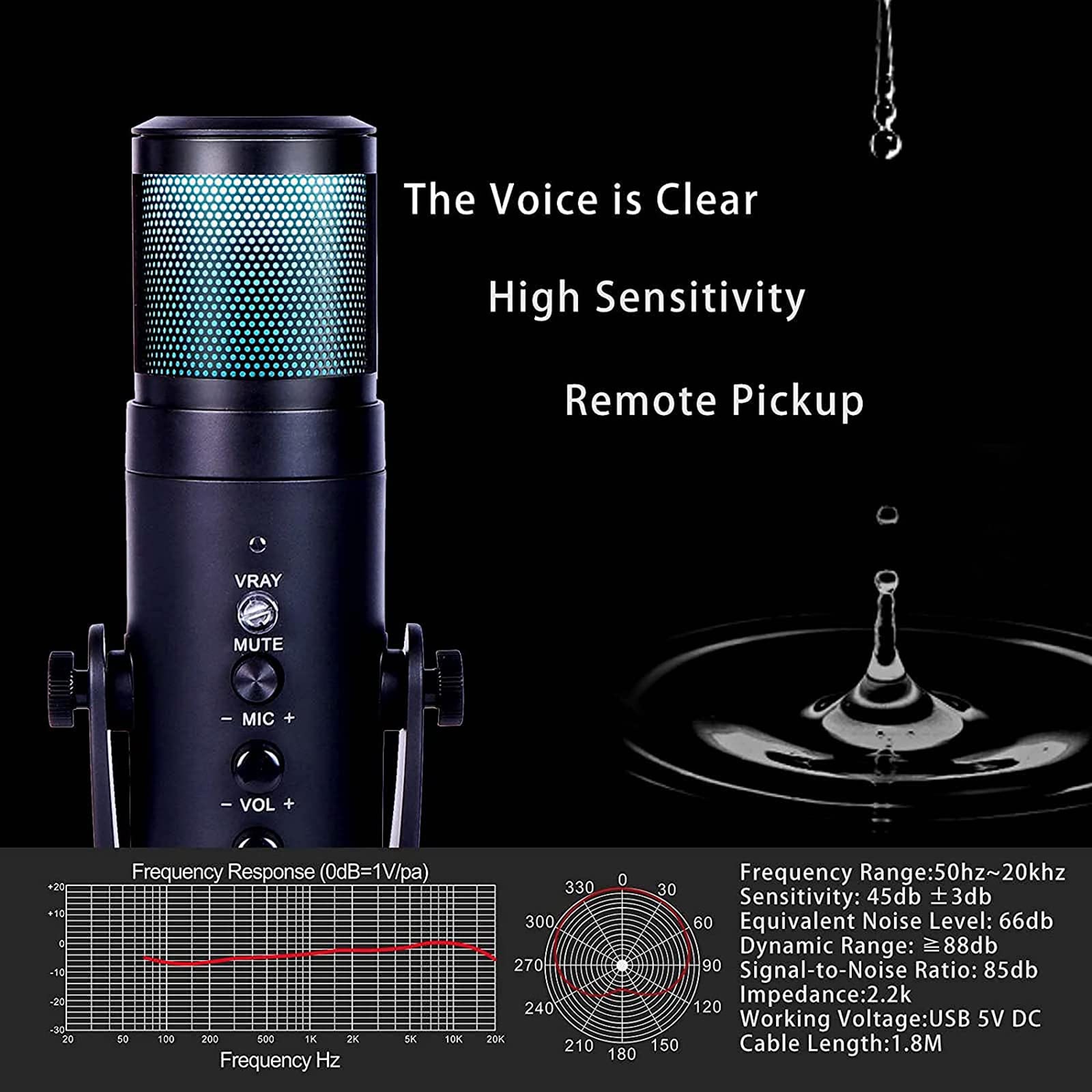 Microfono a Condensatore USB, Microfono a Condensatore RGB Con Luce Colorata Per L'atmosfera Respiratoria, Modello Cardioide, Adatto Per Registrazione Video, Podcasting, Giochi