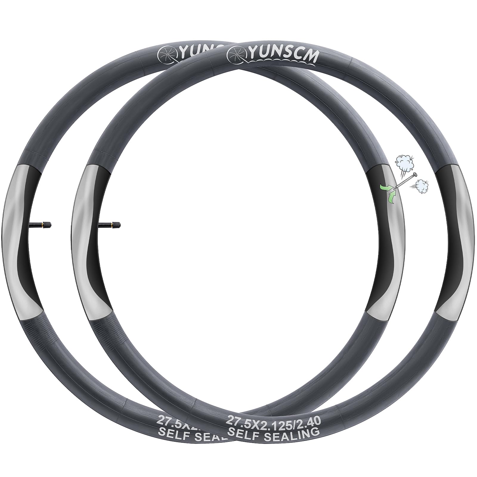 2Pcs 57/64-584 Self-Sealing 27.5 inch Bike Inner Tubes 27.5x2.125 27.5x2.25 27.5x2.35 27.5x2.40 AV32mm Schrader Automatic Repair Puncture Resistant Tube Compatible 27.5x2.125/2.4 Bicycle Inner Tube